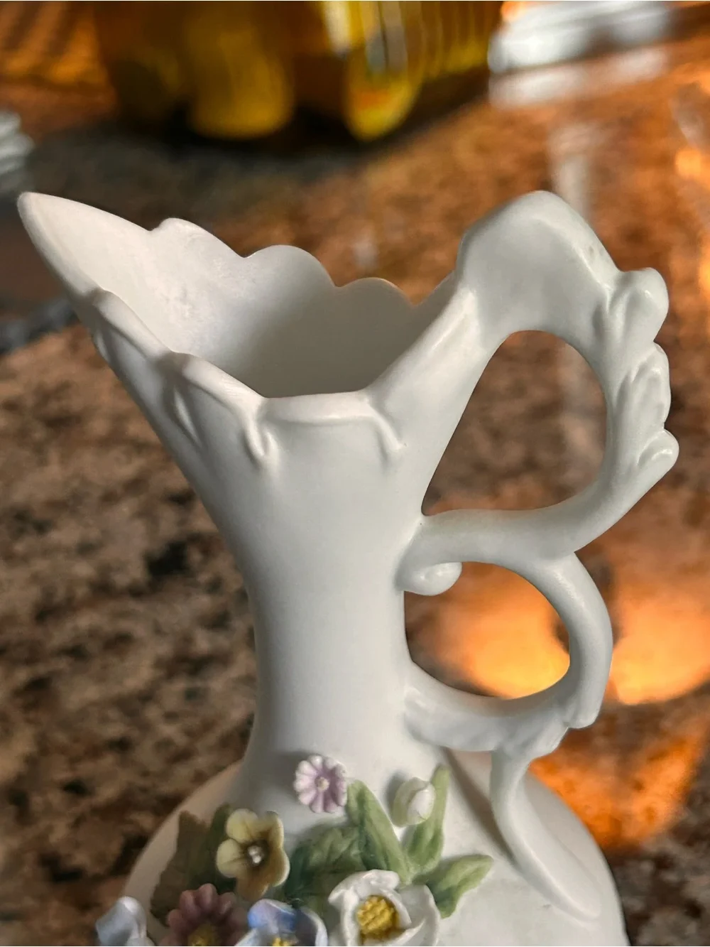 Kelvin’s White Porcelain Floral Bud Vase with Hand-Painted Flowers